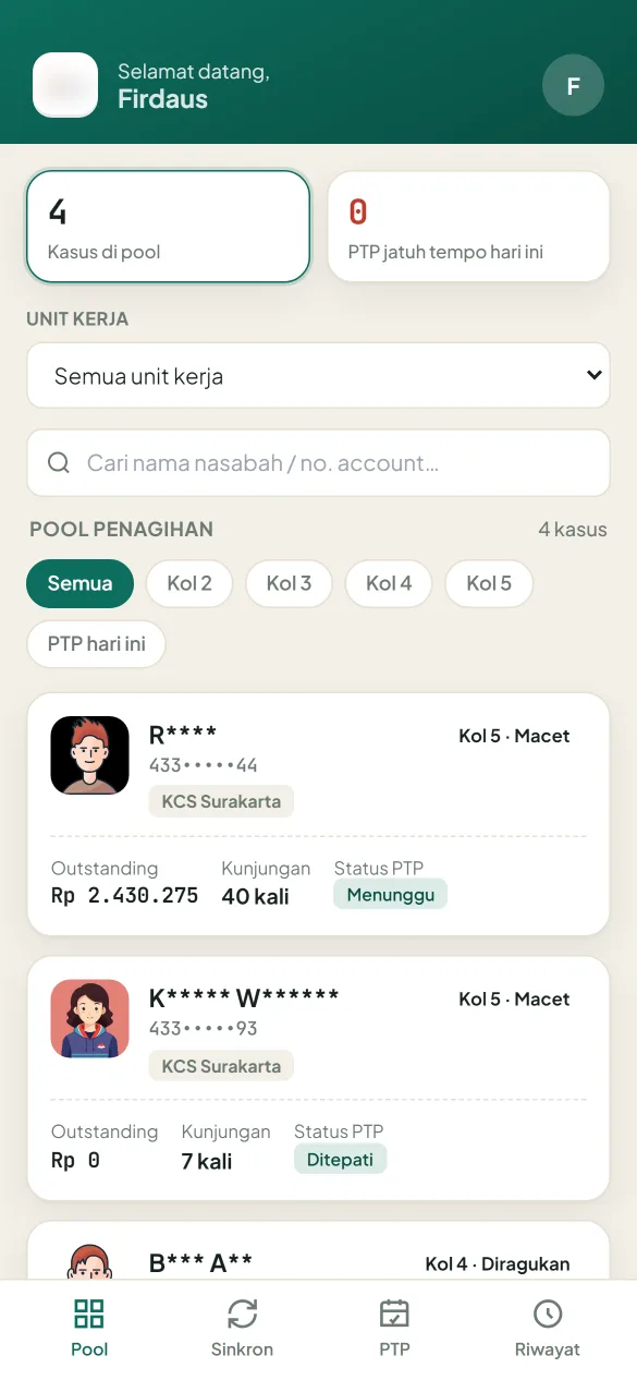 Tampilan aplikasi mobile kolektor